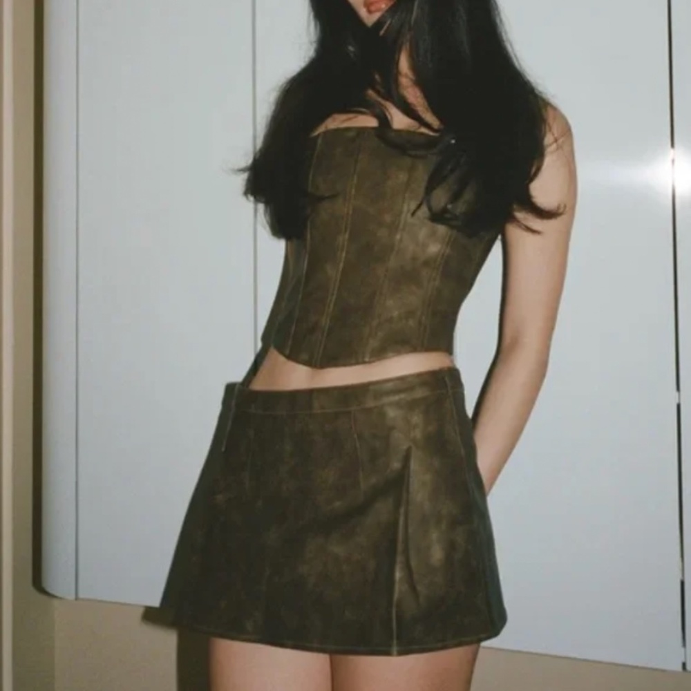 With Jean 'The Dakota Mini Skirt" Chocolate Brown Low Rise Festival